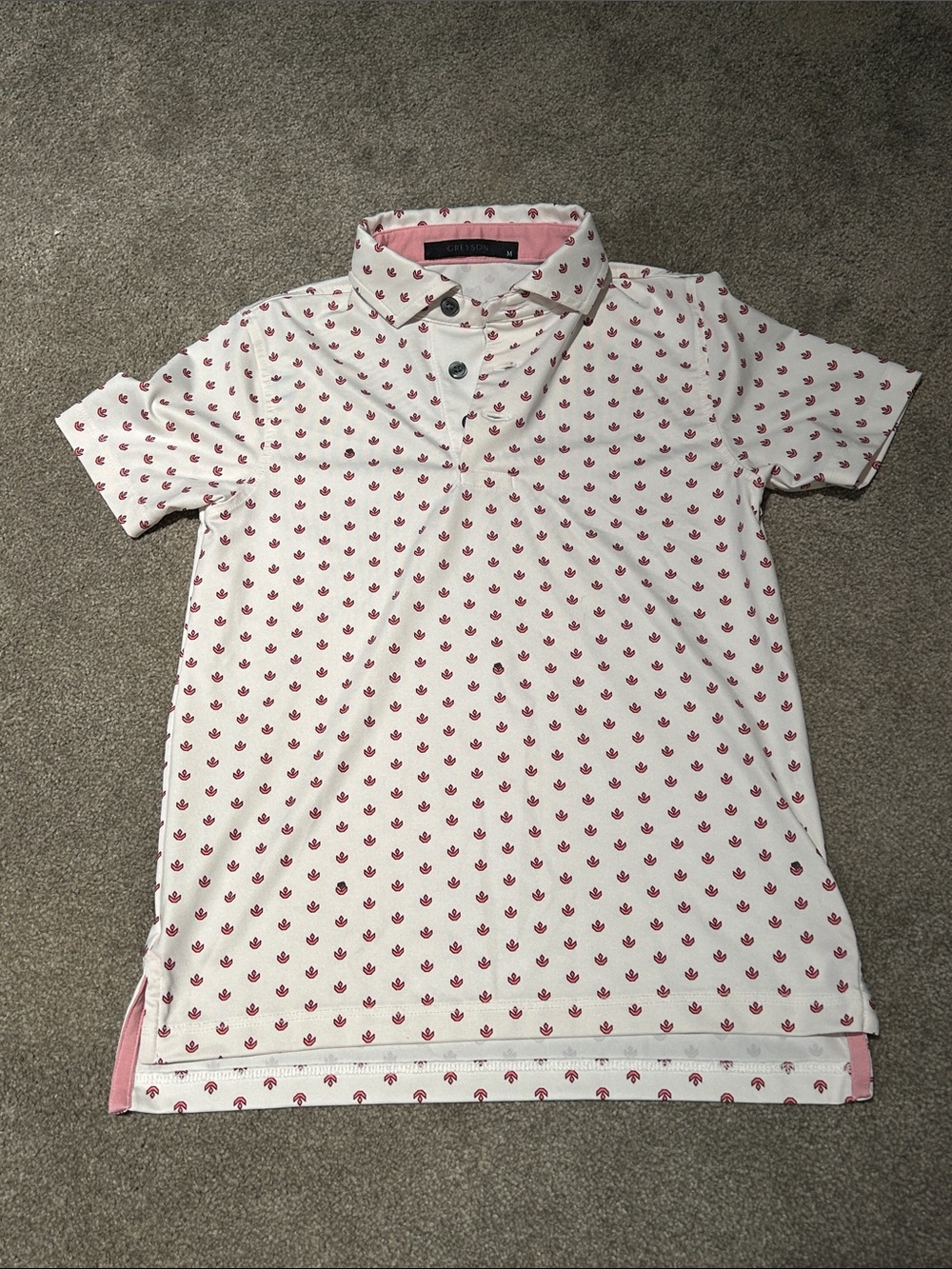 Greyson White Polo with Pink Microprint
